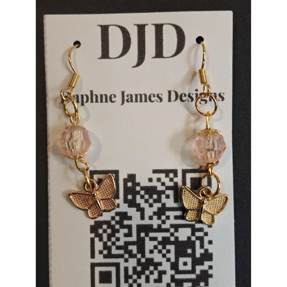 Pink Beaded Butterfly Dangle Earrings